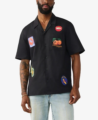 True Religion Men's Short-Sleeve Twill Camp-Collar Shirt