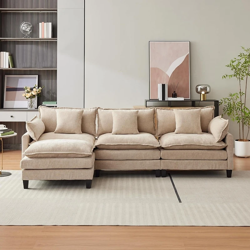 gaomon 112" Modular Sectional Sofa, L-Shape Cloud Couch/Deep Seat/Armrest/Plush Corduroy Fabric, No Assembly Required, Space-Saving