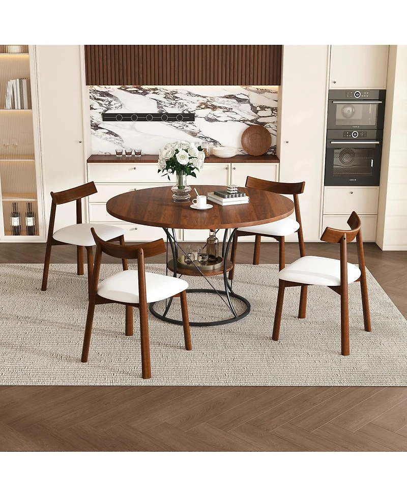 Streamdale Furniture 43" Round Extendable Dining Table Set for 4-6 with 4 Solid Wood Chairs