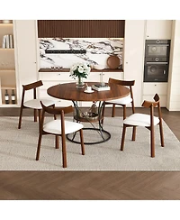 Streamdale Furniture 43" Round Extendable Dining Table Set for 4-6 with 4 Solid Wood Chairs
