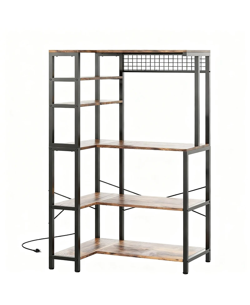 Yigii 5-Tier Corner Microwave Stand with Storage, Hooks, and Power Outlet