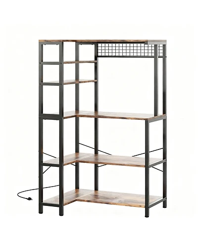 Yigii 5-Tier Corner Microwave Stand with Storage, Hooks, and Power Outlet