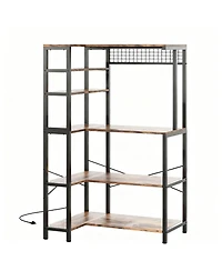 Yigii 5-Tier Corner Microwave Stand with Storage, Hooks, and Power Outlet