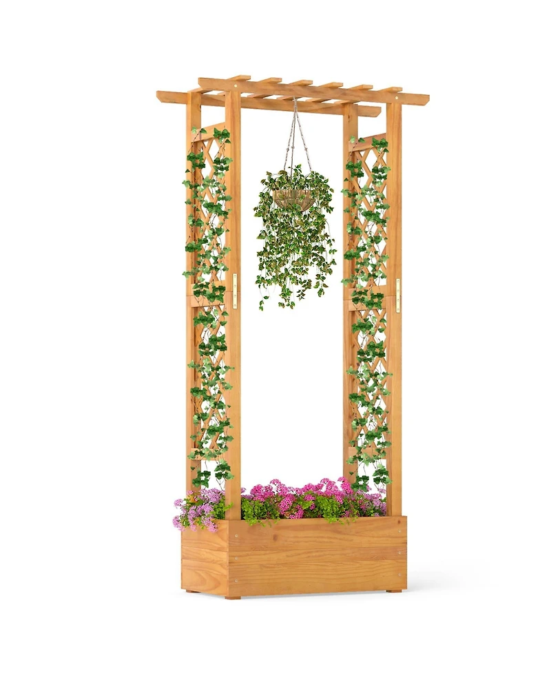 Slickblue Raised Wooden Planter Bed with Trellis and Overhead Roof