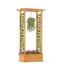 Slickblue Raised Wooden Planter Bed with Trellis and Overhead Roof
