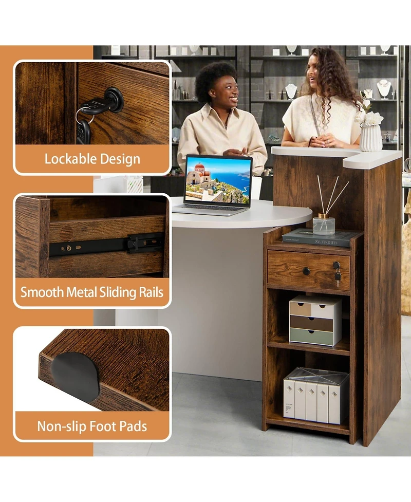 Mecale Front Reception Desk with Open Shelf and Drawer