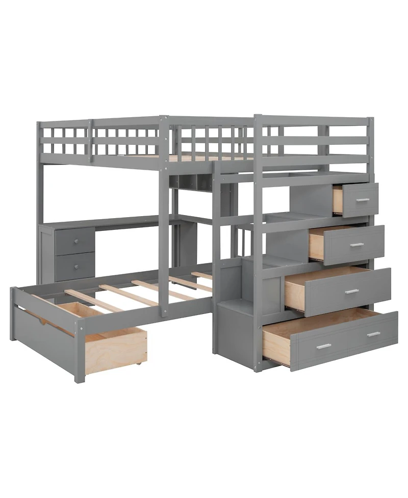 Streamdale Furniture Full Over Twin Bunk Bed with Desk, Drawers and Shelves