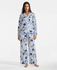 Lands' End Women's Cotton Poplin 2 Piece Pajama Set - Long Sleeve Top and Pants