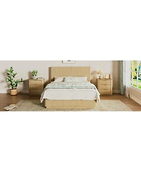 Streamdale Furniture 82 inches Queen Size Bed Frame with Led Lights, Modern Oak Wood Design