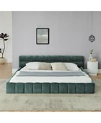 Streamdale Furniture King Upholstered Bed Frame with Chenille Fabric, No Box Spring Needed
