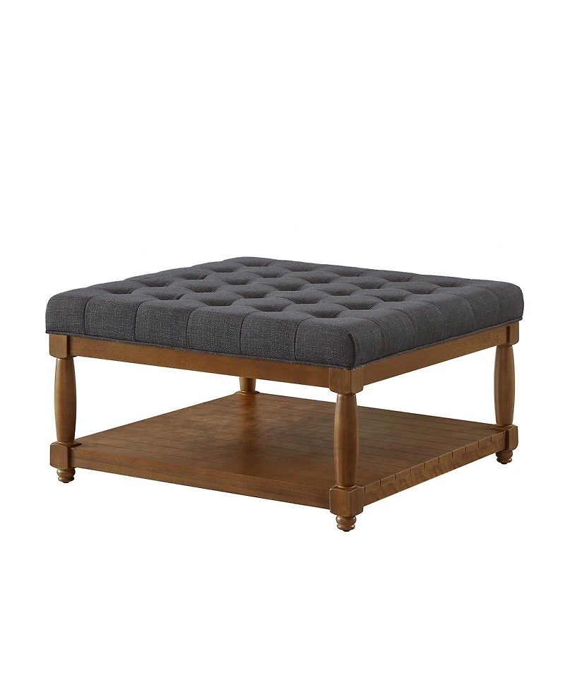 Streamdale Furniture Large Tufted Linen Ottoman Coffee Table with Solid Wood Shelf