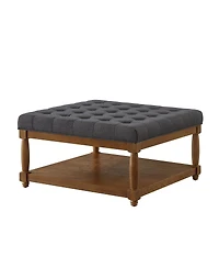 Streamdale Furniture Large Tufted Linen Ottoman Coffee Table with Solid Wood Shelf