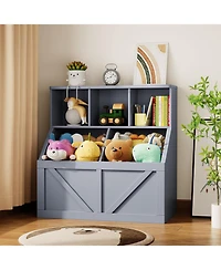 gaomon Kids Bookshelf and Toy Storage – Wooden Organizer with Cabinet Shelf, Toddler Bookcase for Playroom, Bedroom, Nursery