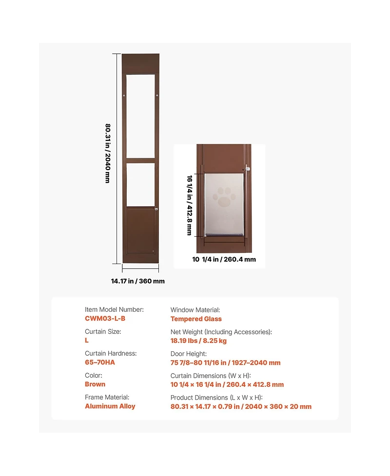 Aostirmotor Adjustable Sliding Glass Pet Door for Renters, Aluminum Alloy Frame with Lock & Flap