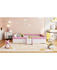 Streamdale Furniture King Size Upholstered Daybed Frame with Fence and Stairs