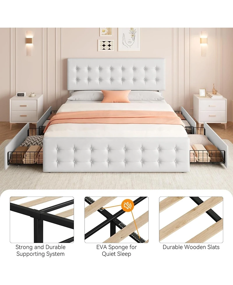 gaomon Bed Frame with 4 Storage Drawers Headboard