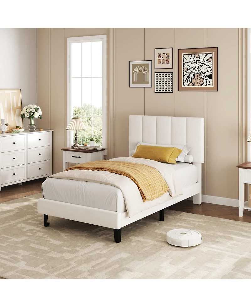 gaomon Bed Frame and Velvet Upholstered Headboard with Adjustable Vertical Channel Tufted Headboard