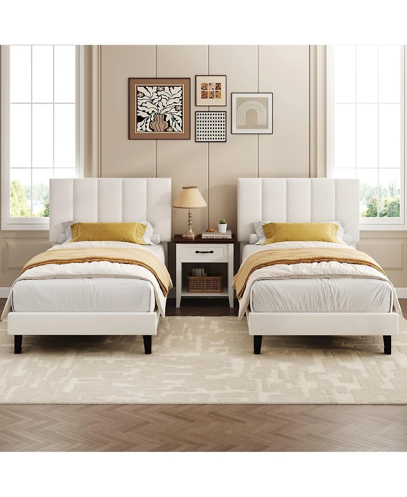 gaomon Bed Frame and Velvet Upholstered Headboard with Adjustable Vertical Channel Tufted Headboard