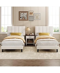gaomon Bed Frame and Velvet Upholstered Headboard with Adjustable Vertical Channel Tufted Headboard