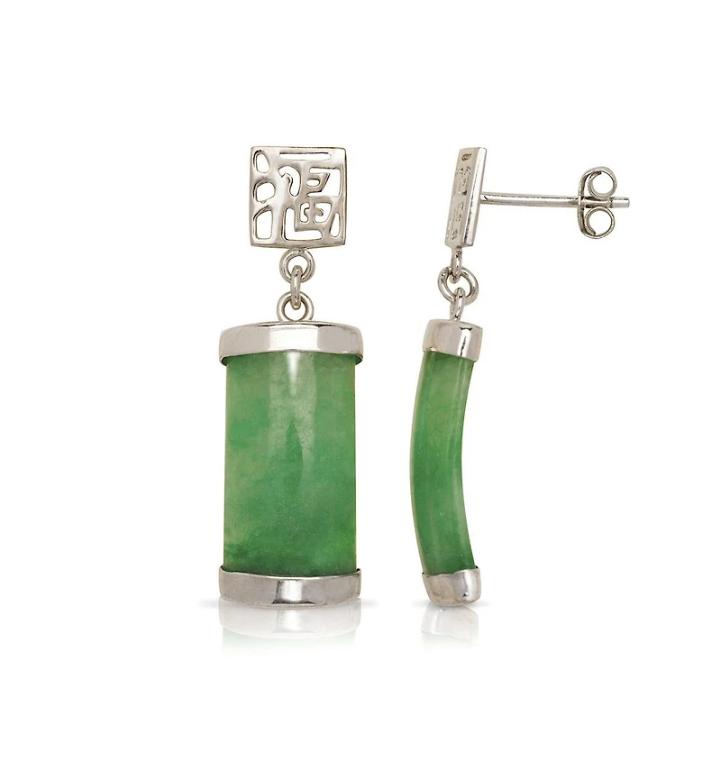 Curata Jewelry 925 Sterling Silver Rhodium Dyed Jade Segment Drop Longevity Earrings 30x8mm