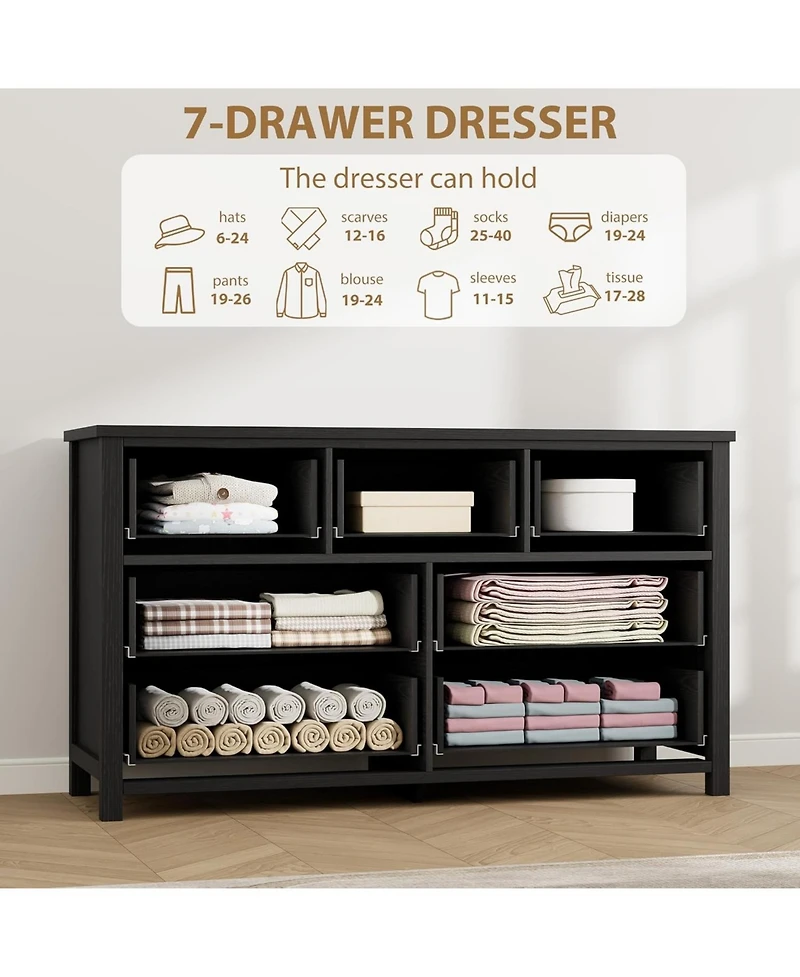 gaomon 7-Drawer Dresser for Bedroom, 54" Wide Wooden Storage Chest, Dresser Tv Stand for Living Room
