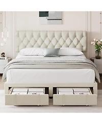 gaomon Bed Frame, Upholstered Platform Frame with Storage Drawers, Mattress Foundation Solid Wooden Slats Support,