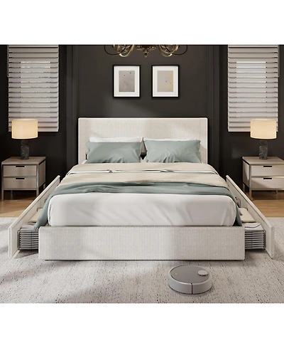 gaomon Size Platform Bed Frame with Tufted Wingback Headboard, Corduroy Upholstered Bed