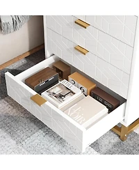 gaomon 5-drawer wood dresser for bedroom, wide modern storage chest for home.