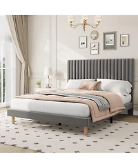 gaomon Upholstered Platform Velvet Bed Frame with Headboard,Strong Wooden Slats Support