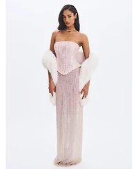 Miss Circle Women's Tosca Pink-to-White Beaded Gradient Strapless Maxi Dress