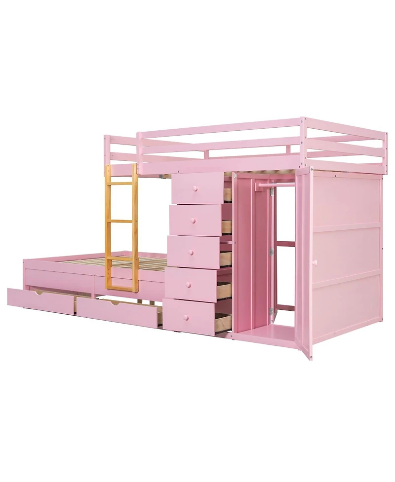 Streamdale Furniture Full Size Bunk Bed with 2 Large & 5 Small Drawers, Wood & Mdf