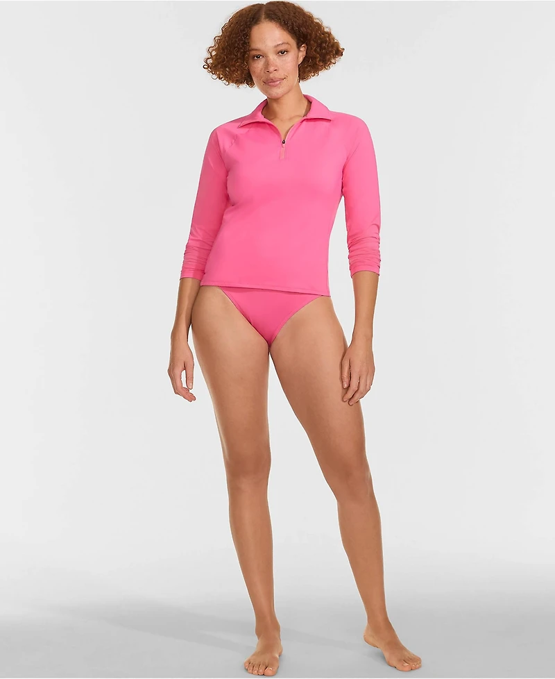 Lands' End Women's SunShade Upf 50 Long Sleeve Quarter Zip Rash Guard
