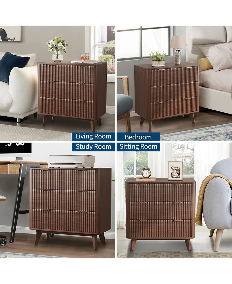 gaomon 2PCS Fluted Nightstand, Modern 3 Drawer Bedside Table with Faux Marble Top, End Table for Bedroom Living Room