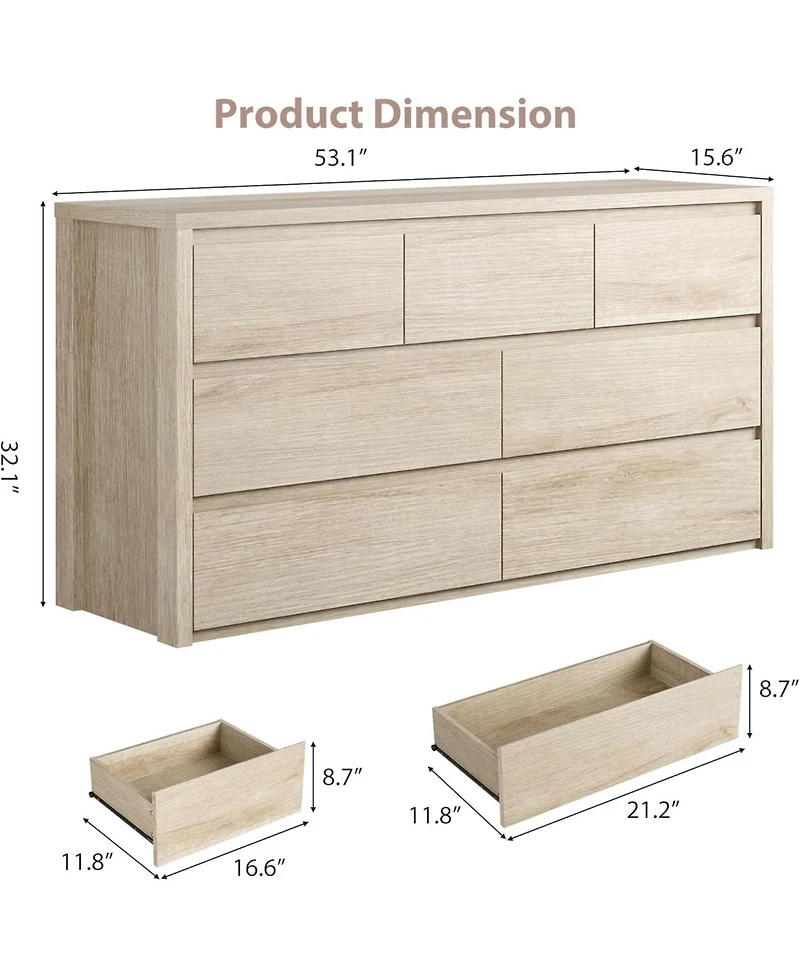 gaomon 7 Drawer Wide Dresser, Modern Wooden Storage Chest for Living Room, Hallway