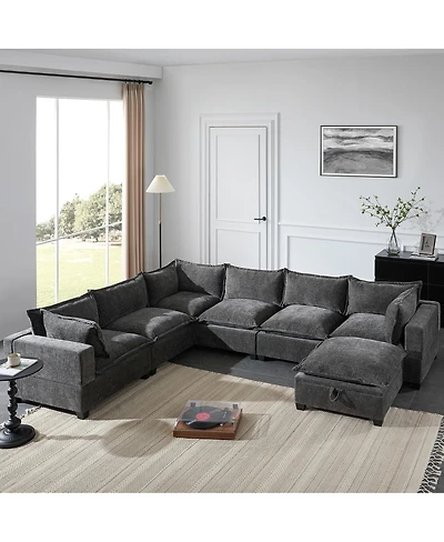 Streamdale Furniture 117 inches Modular Sectional Sofa with Storage Ottoman, 7 Seat U Shaped Couch