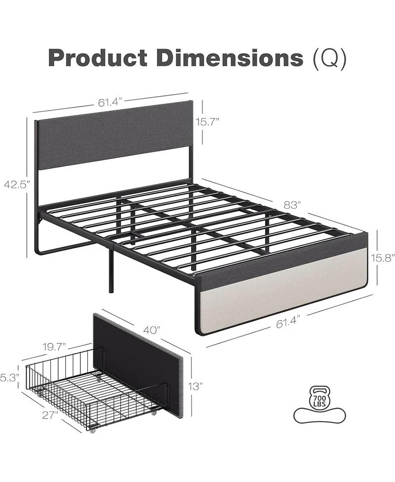 gaomon Upholstered Size Platform Bed Frame with 2 Storage Drawers and Headboard