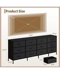 gaomon 70 Inch Dresser for Bedroom, Tv Stand for 65, 75, 80 Inch Tv, 12 Fabric Drawer Long Dresser