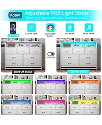 gaomon 7 Drawers Dresser for Bedroom, Dresser Tv Stand with Charging Station and Led Lights, Modern Wooden Large Capacity Storage Dresser
