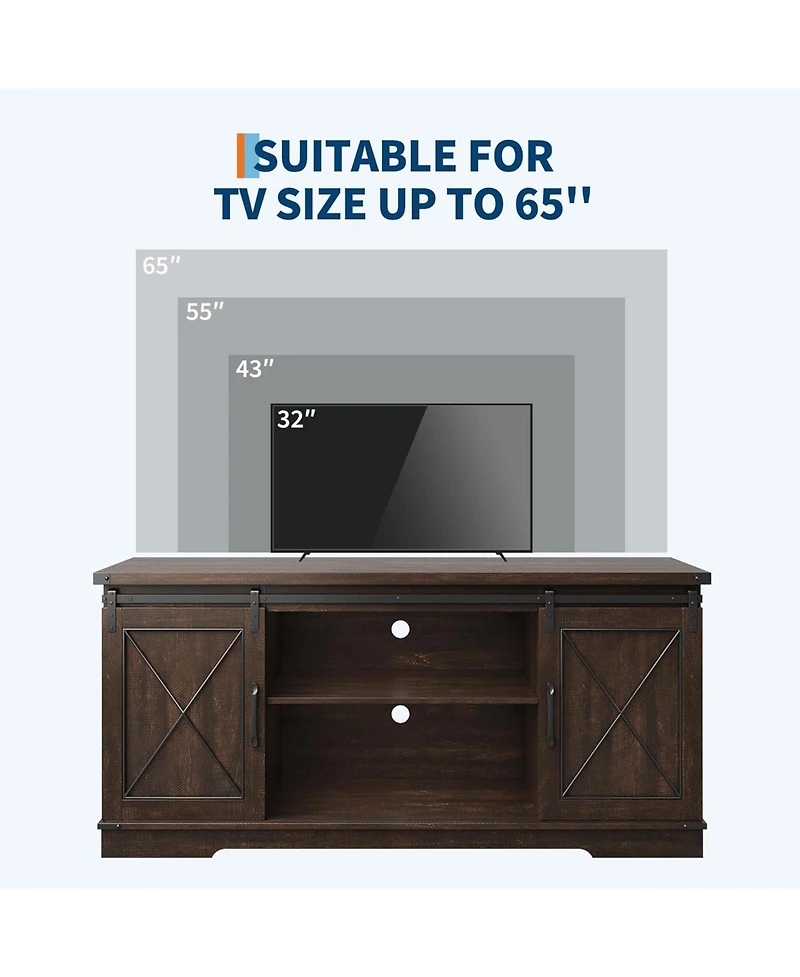 gaomon Farmhouse 59" Tv Stand Up to 65 Inches, Mid Century Modern Entertainment Center with Storage Cabinets
