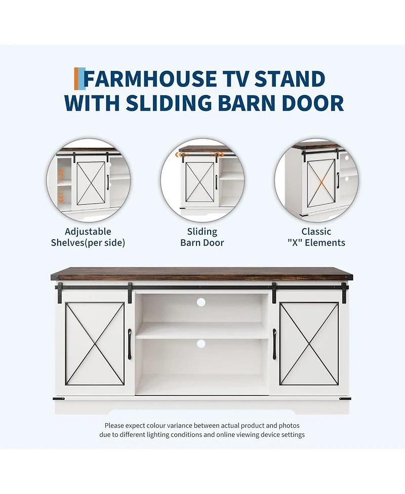 gaomon Farmhouse 59" Tv Stand Up to 65 Inches, Mid Century Modern Entertainment Center with Storage Cabinets