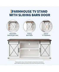 gaomon Farmhouse 59" Tv Stand Up to 65 Inches, Mid Century Modern Entertainment Center with Storage Cabinets