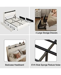 Streamdale Furniture Queen Bed Frame with Ergonomic Headboard, Outlets & Storage Shelf