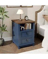 gaomon Nightstand with Charging Station,Wooden End Table Modern Farmhouse Bed Side Table with 2 Drawers