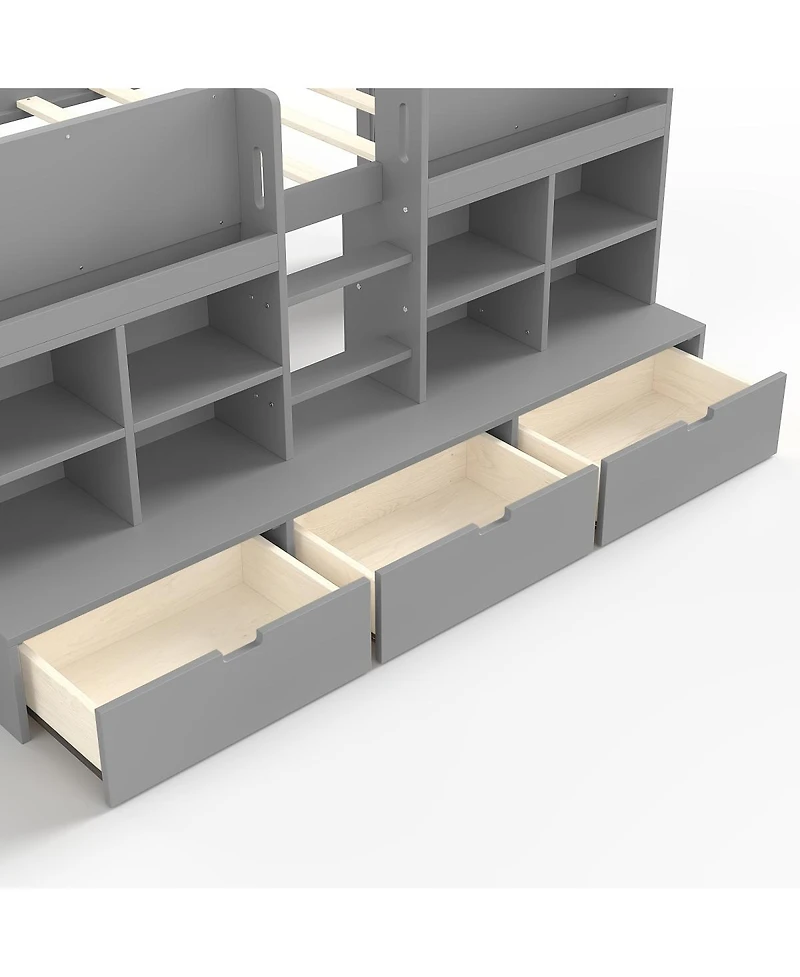 Streamdale Furniture Loft Bed with Multi-Storage Shelves & Curtain, Chalkboard