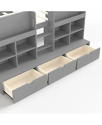 Streamdale Furniture Loft Bed with Multi-Storage Shelves & Curtain, Chalkboard