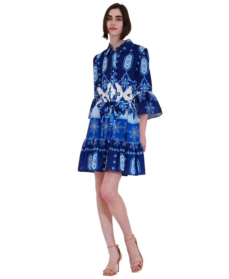 julia jordan Women's Printed Button-Front Tie-Waist Dress