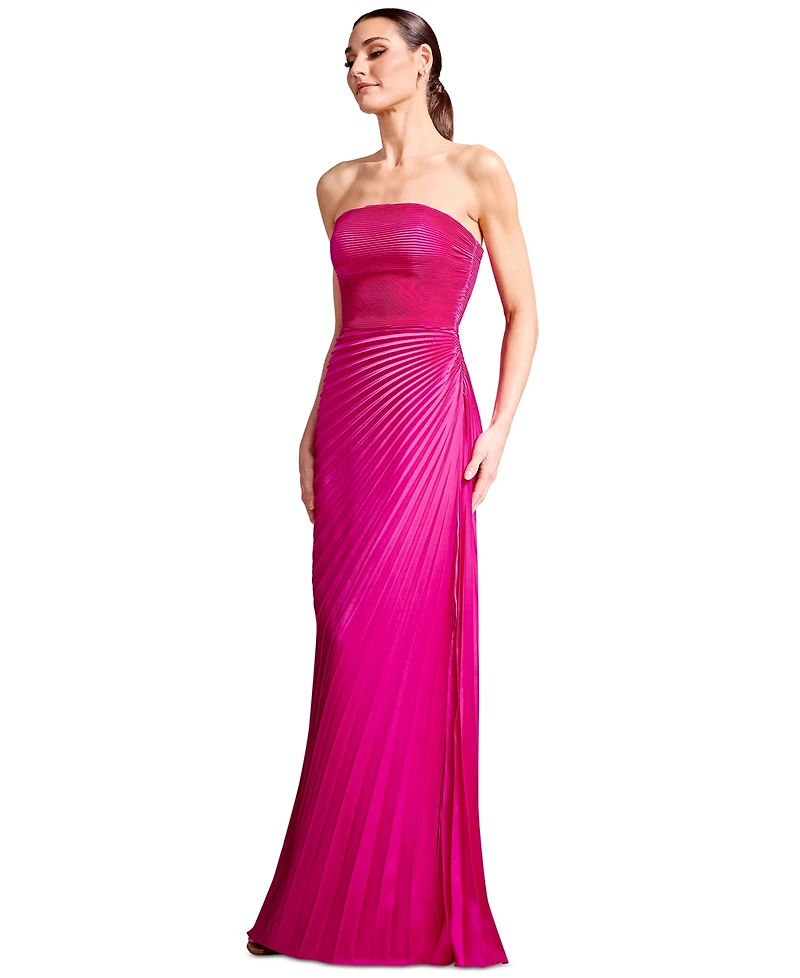 Dress the Population Women's Kinley Strapless Pleated A-Line Maxi