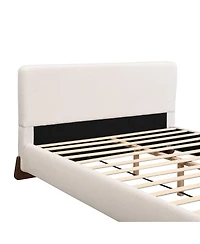 Streamdale Furniture Elegant white queen upholstered bed with dark brown solid wood legs