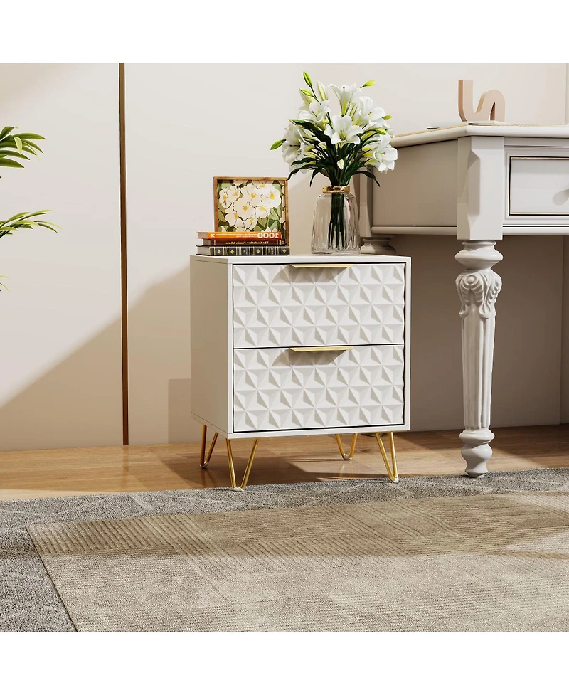 Streamdale Furniture Streamdale Set of 2 Light-Luxury Wall-Mounted Nightstands with 2 Drawers & Gold Accents