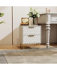 Streamdale Furniture Streamdale Set of 2 Light-Luxury Wall-Mounted Nightstands with 2 Drawers & Gold Accents